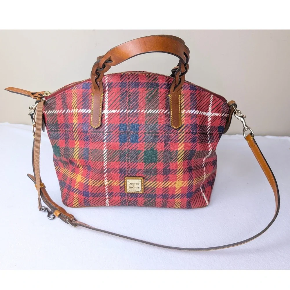 Dooney & Bourke Tartan Plaid Satchel Red Green Crossbody Bag M0028633